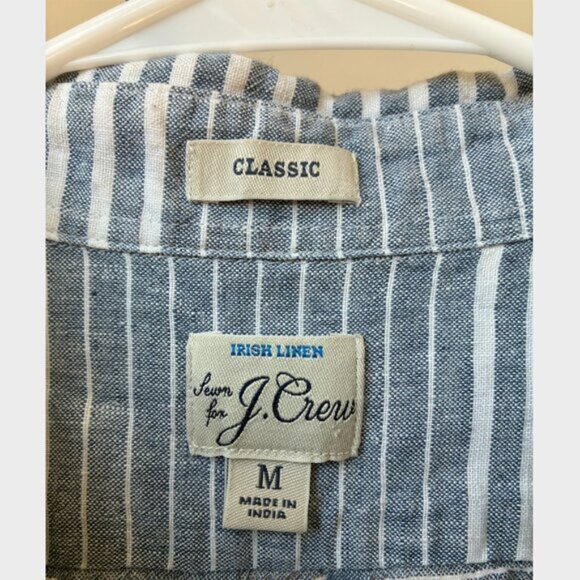 J. Crew Blue and White Striped Irish Linen Short Sleeve Button Up - Size M - Picture 3 of 7